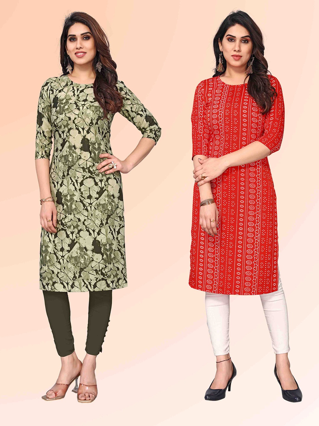 

KETAKI FASHION Selection Of 2 Abstract Printed Straight Kurtas, Green
