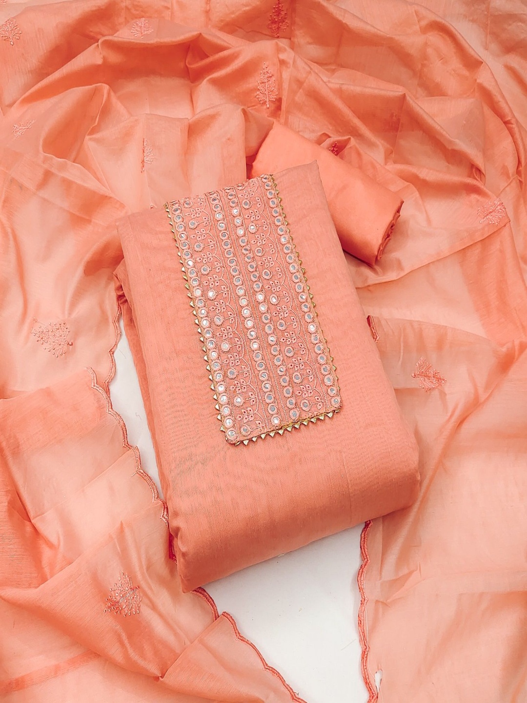 

A TO Z CART Embellished Unstitched Dress Material, Orange