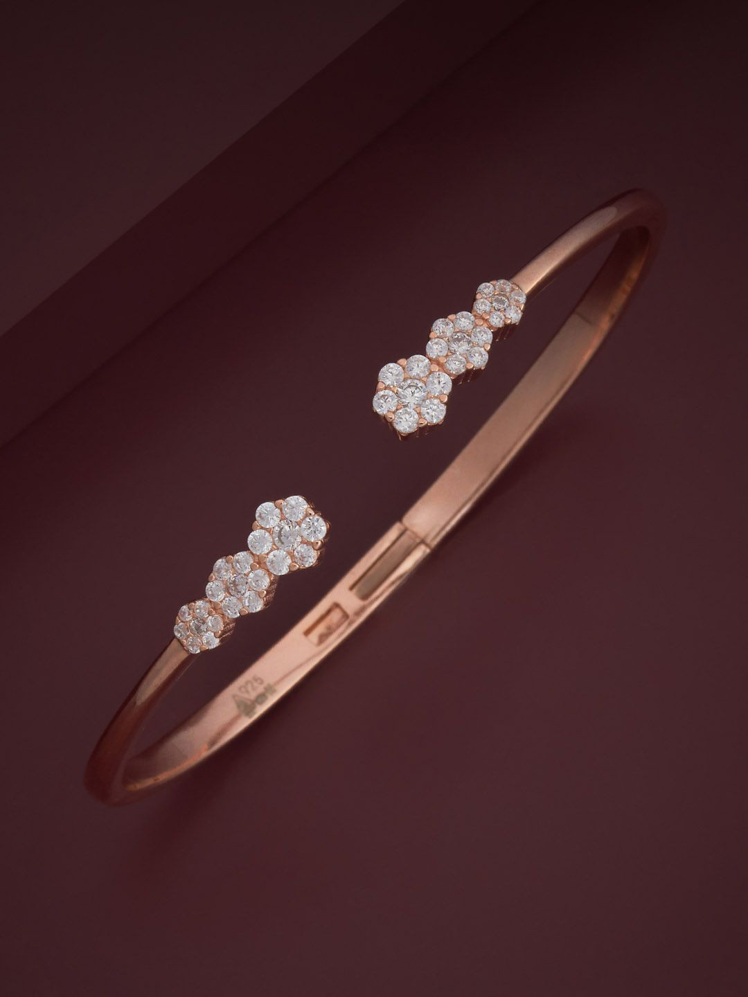 

Kushal's Fashion Jewellery 92.5 Pure Silver Rose Gold-Plated Stone Studded Cuff Bracelet