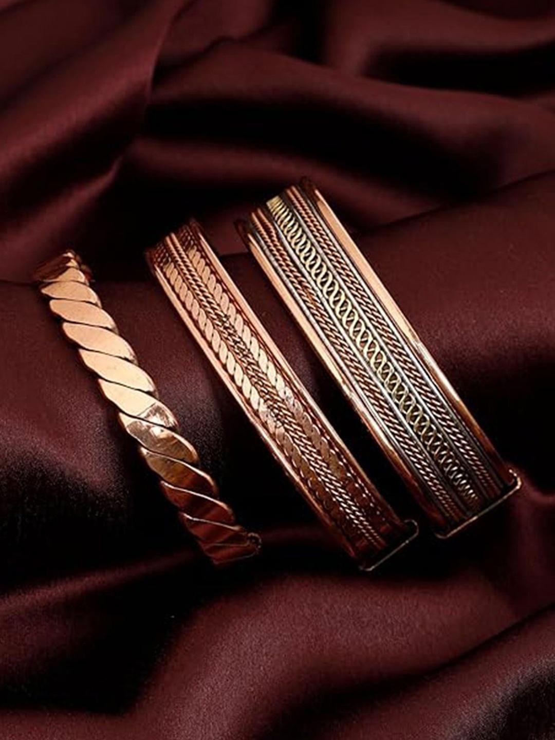 

Peora Unisex Set Of 3 Rose Gold-Plated Cuff Bracelet