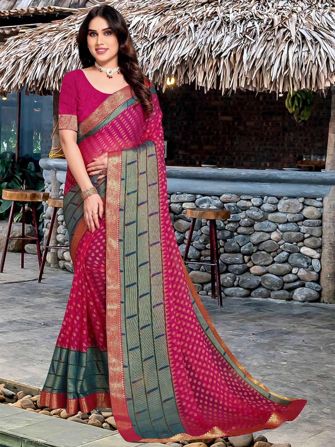 

EMV Pure Chiffon Saree, Magenta