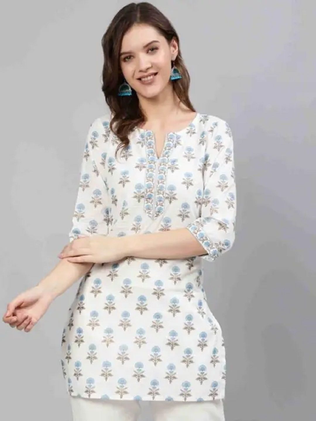 

Aasira Women Floral Printed Straight Kurtis, White