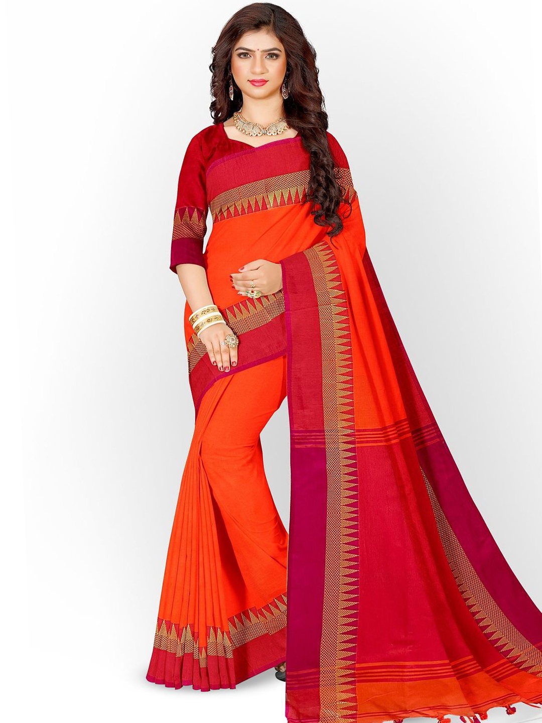 

BALARAM SAHA Solid Saree, Orange