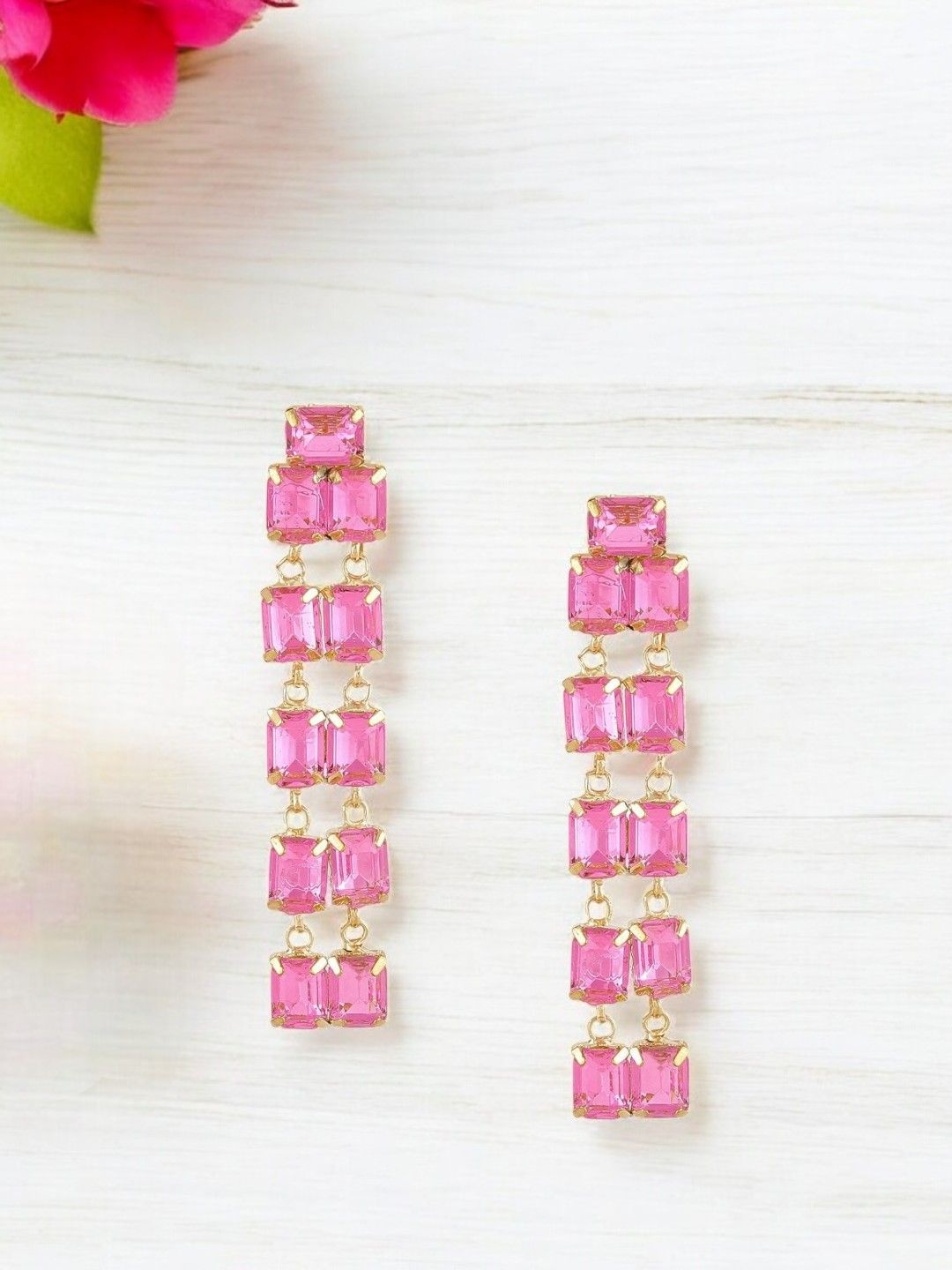 

DressBerry Gold-Plated Crystals Studded Geometric Shaped Drop Earrings