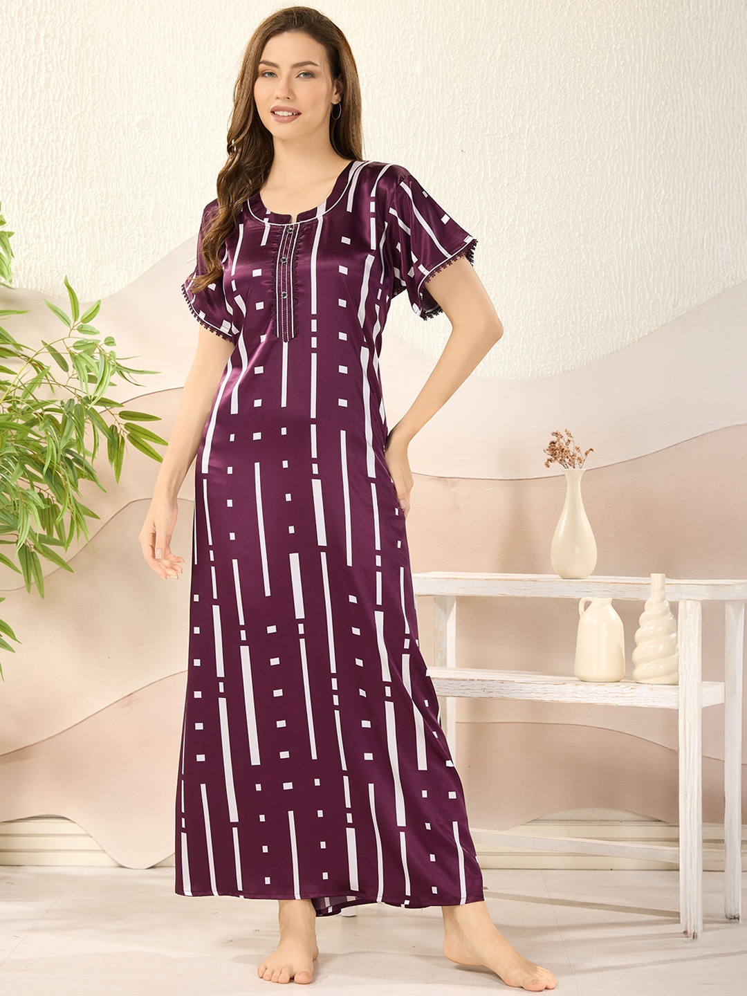 

Soulemo Satin Printed Maxi Nightdress, Purple