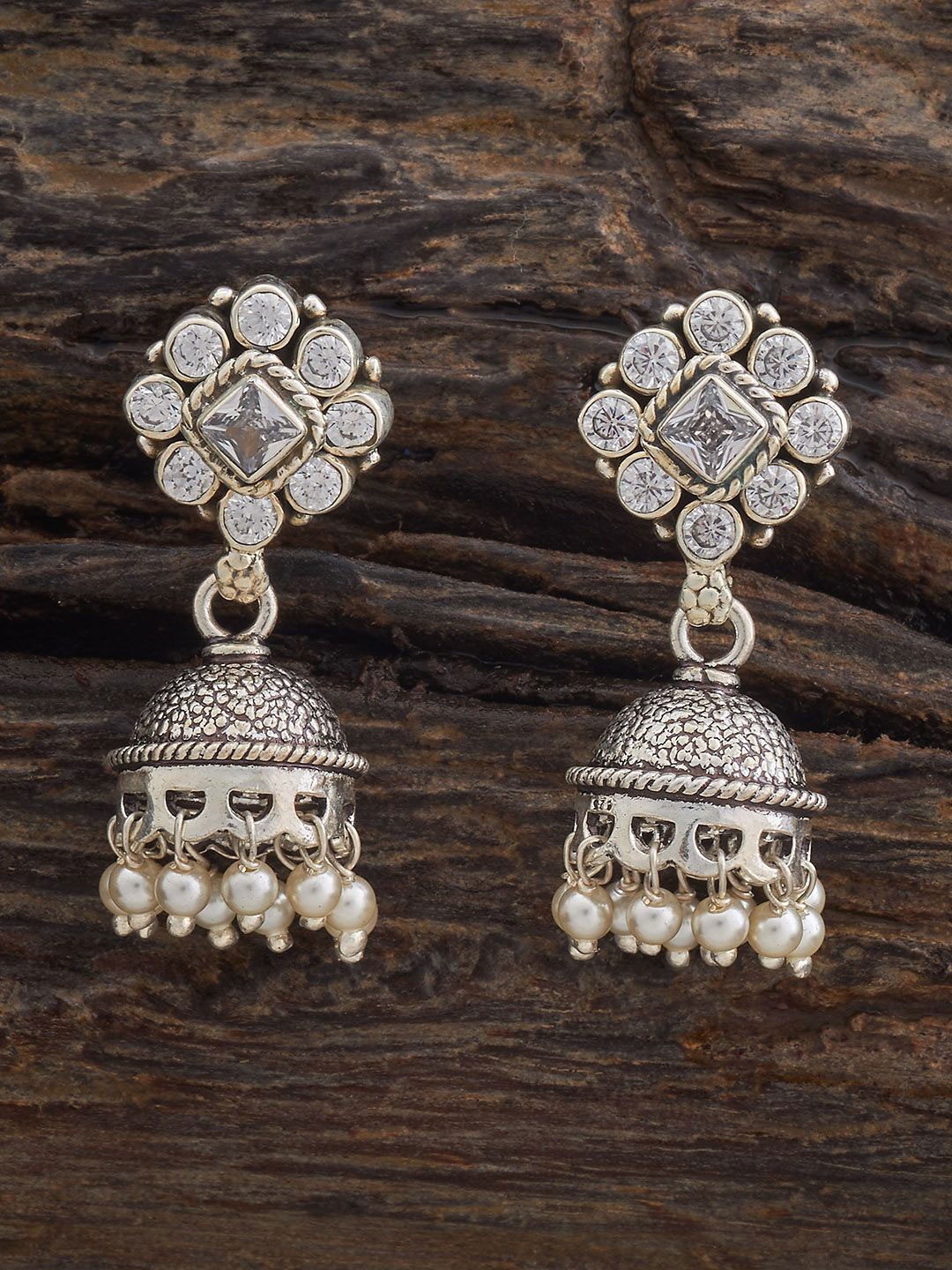 

Kushal's Fashion Jewellery 92.5 Silver-Plated Stone Studded Dome Shaped Jhumkas