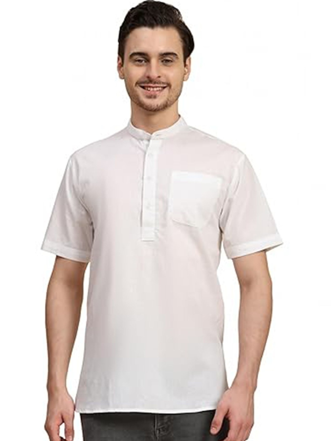 

EdinWolf Mandarin Collar Cotton Slim Fit Straight Kurta, White