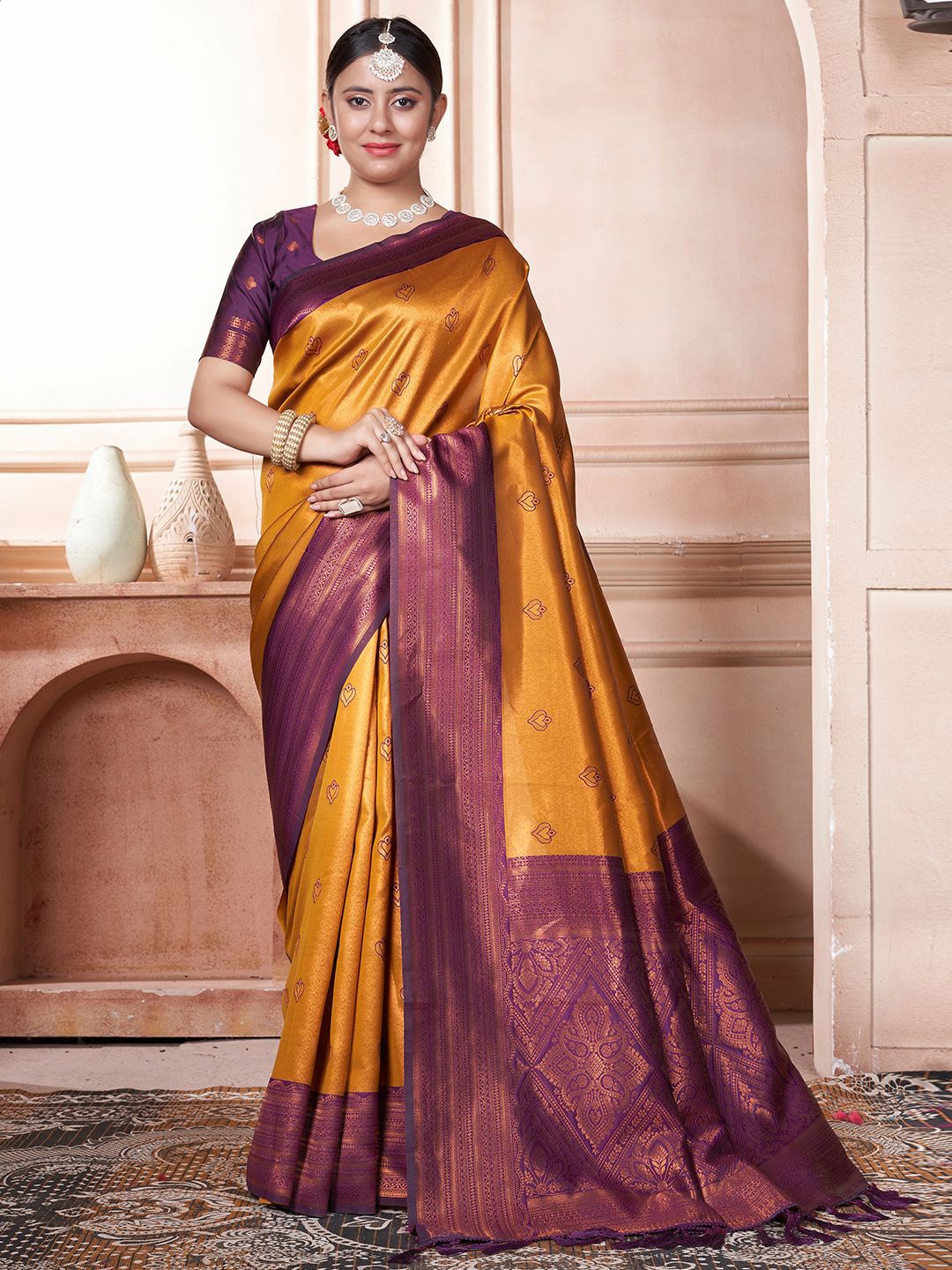 

Mitera Woven Design Zari Kanjeevaram Saree, Mustard