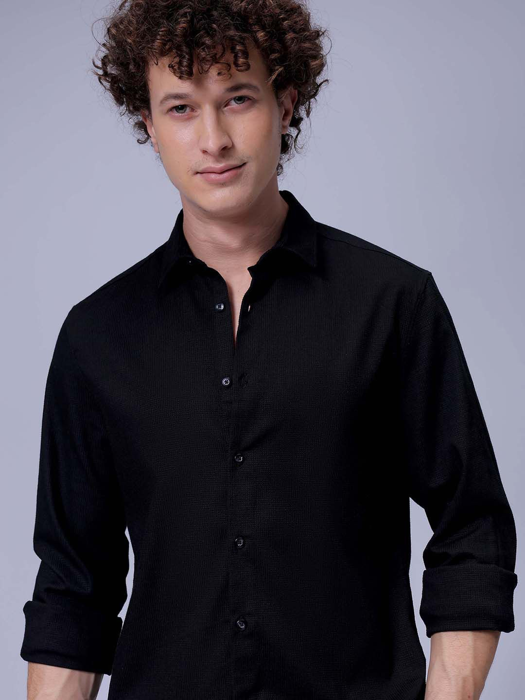 

The Indian Garage Co Men Slim Fit Spread Collar Solid Casual Shirt, Black