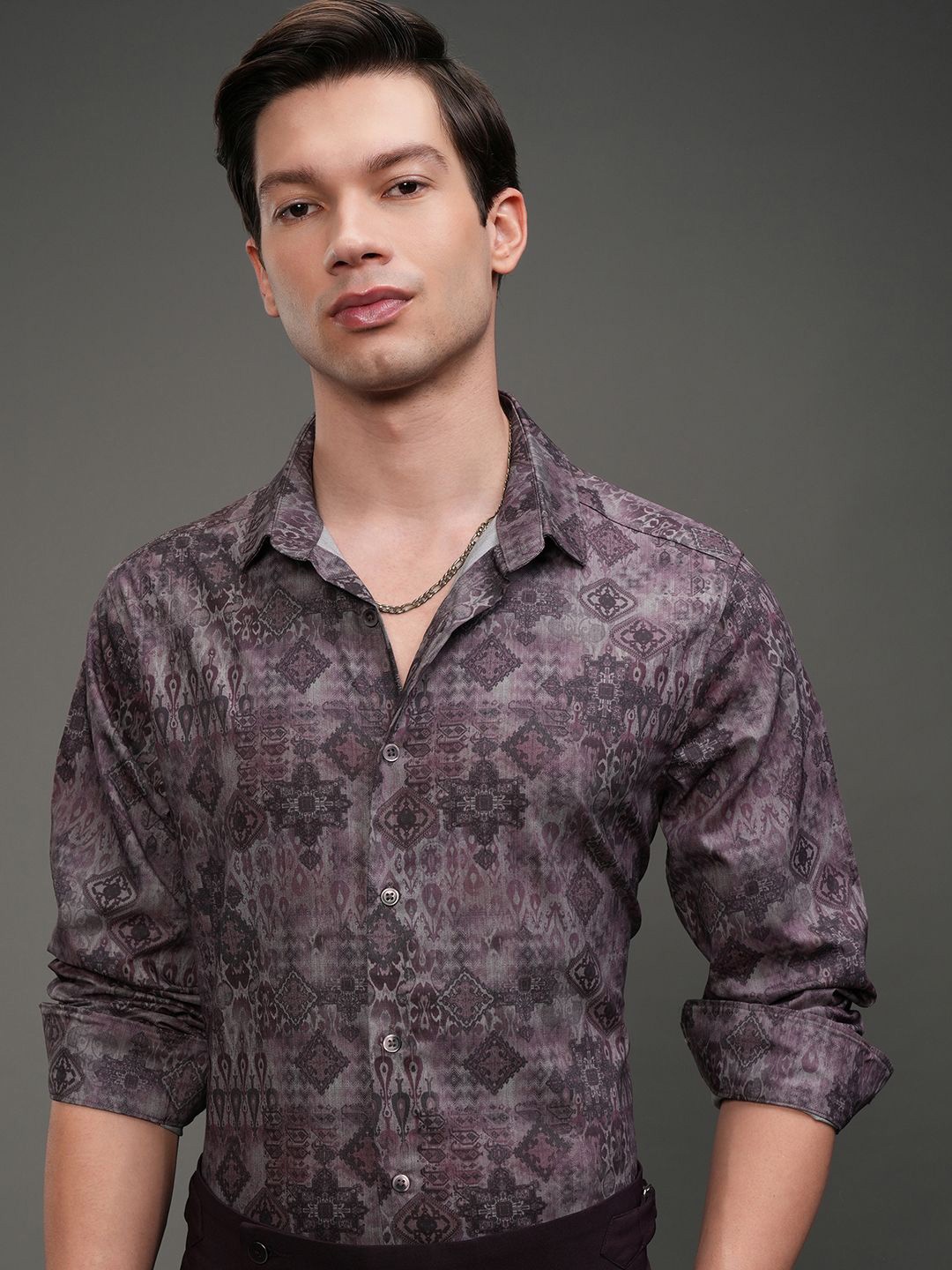 

HIGHLANDER Men Printed Occasion Slim Fit shirt, Purple
