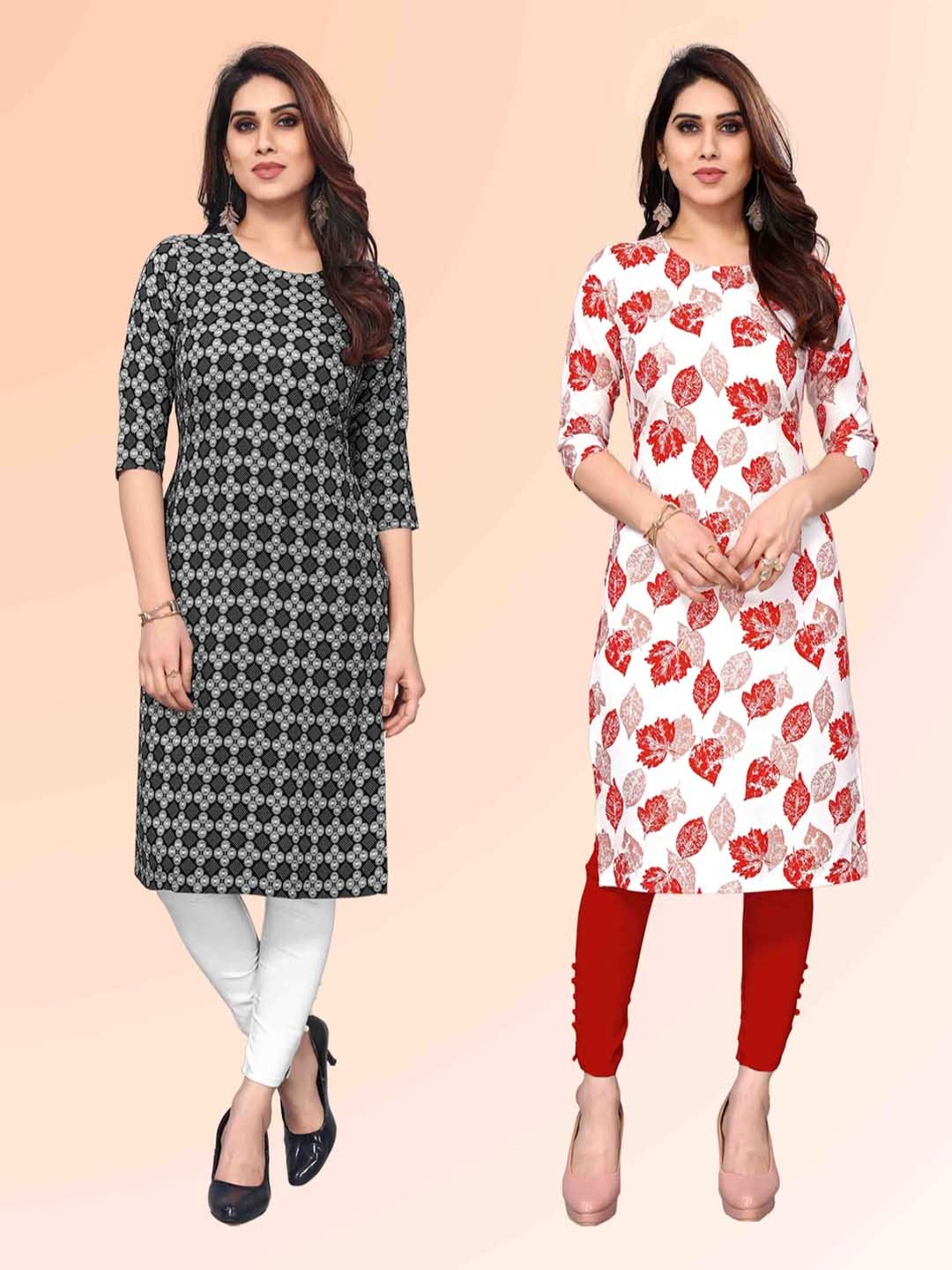 

KETAKI FASHION Selection Of 2 Geometric Printed Straight Kurtas, Black