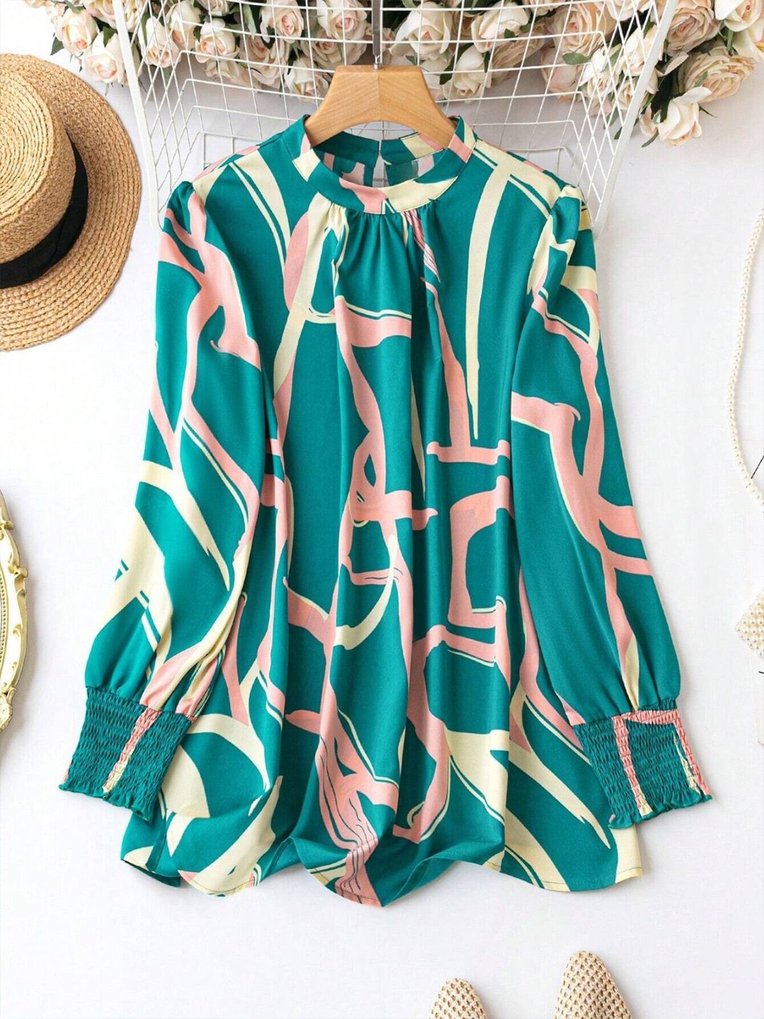 

Mast & Harbour Women Abstract Printed Casual Shirt, Sea green