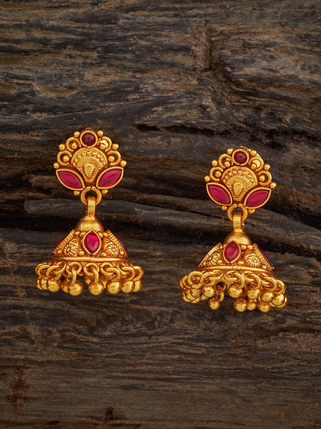 

Kushal's Fashion Jewellery 92.5 Sterling Silver Gold Plated Ruby Dome Shaped Jhumkas