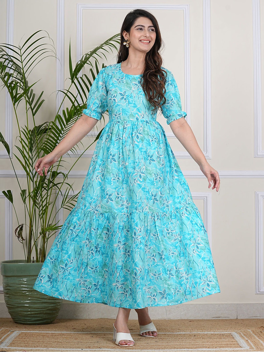 

SITA FASHION HUB Women Floral Printed Maxi Dress, Turquoise blue