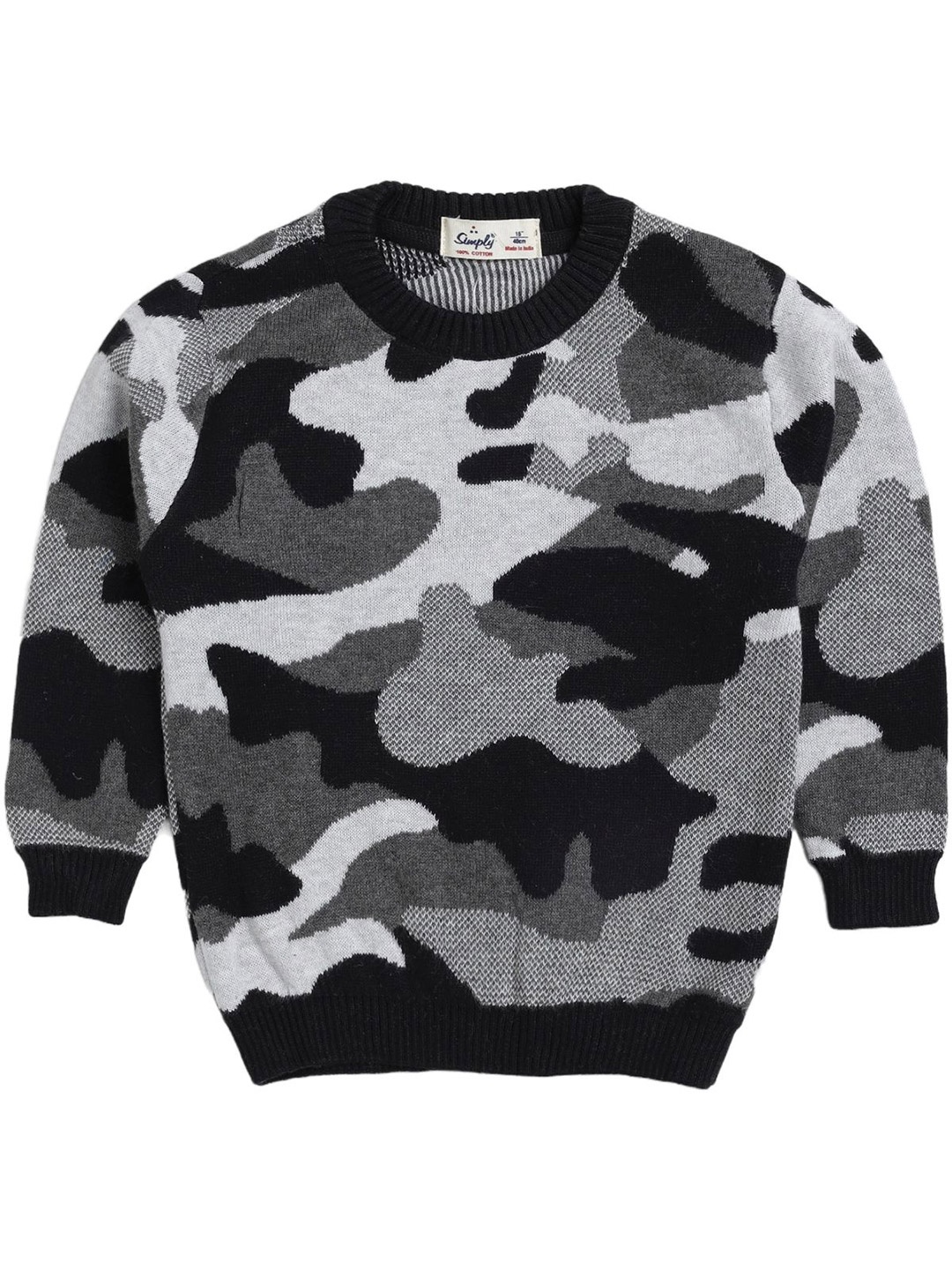 

Simply Boys Printed Pure Cotton Pullover Sweater, Grey melange