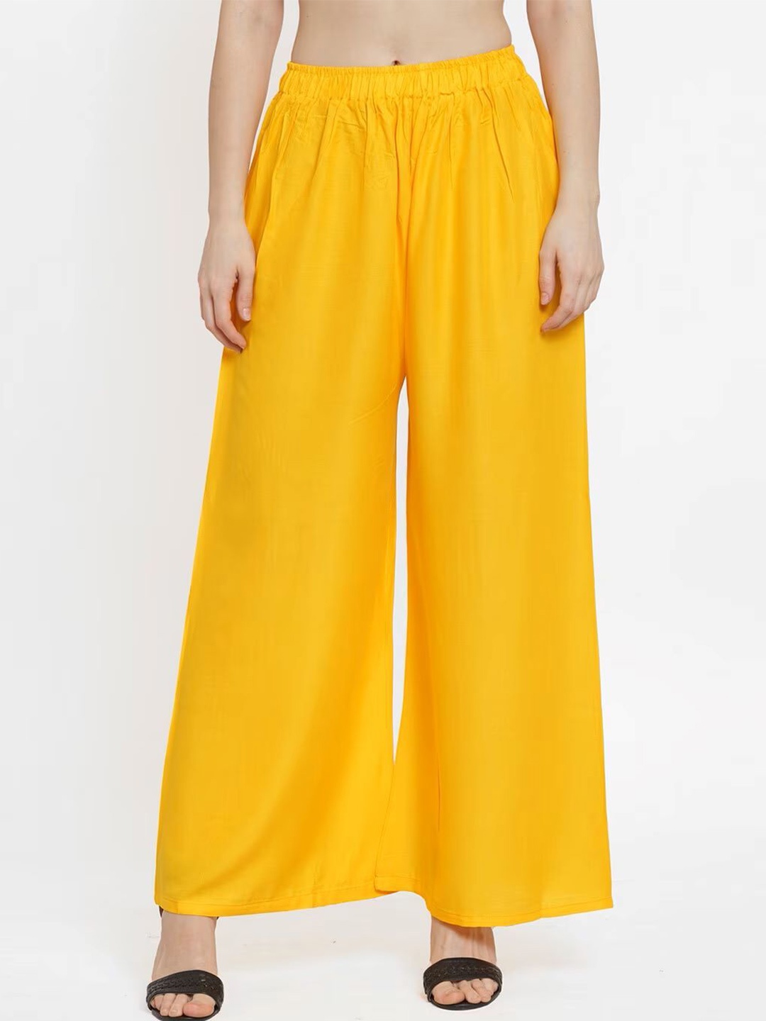 

NYPA Women Flared Knitted Palazzos, Yellow