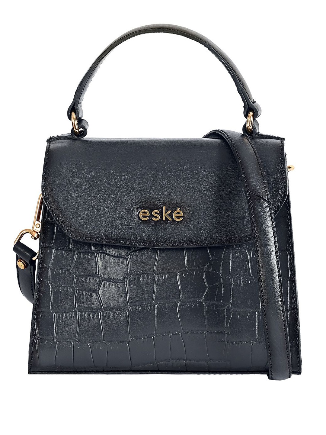 

Eske Animal Textured Leather Satchel Bag, Navy blue