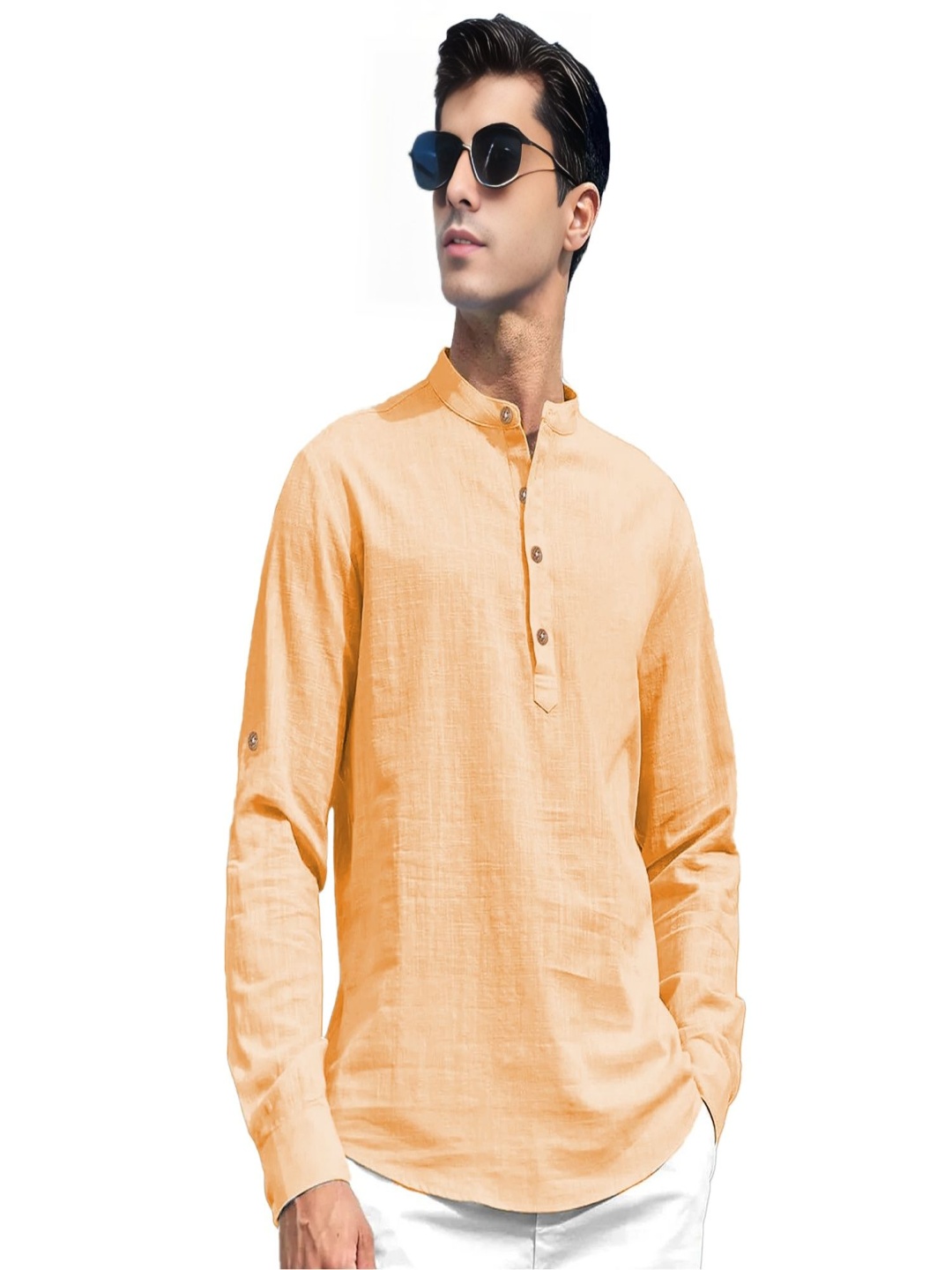 

EdinWolf Mandarin Collar Pure Cotton Straight Kurta, Orange