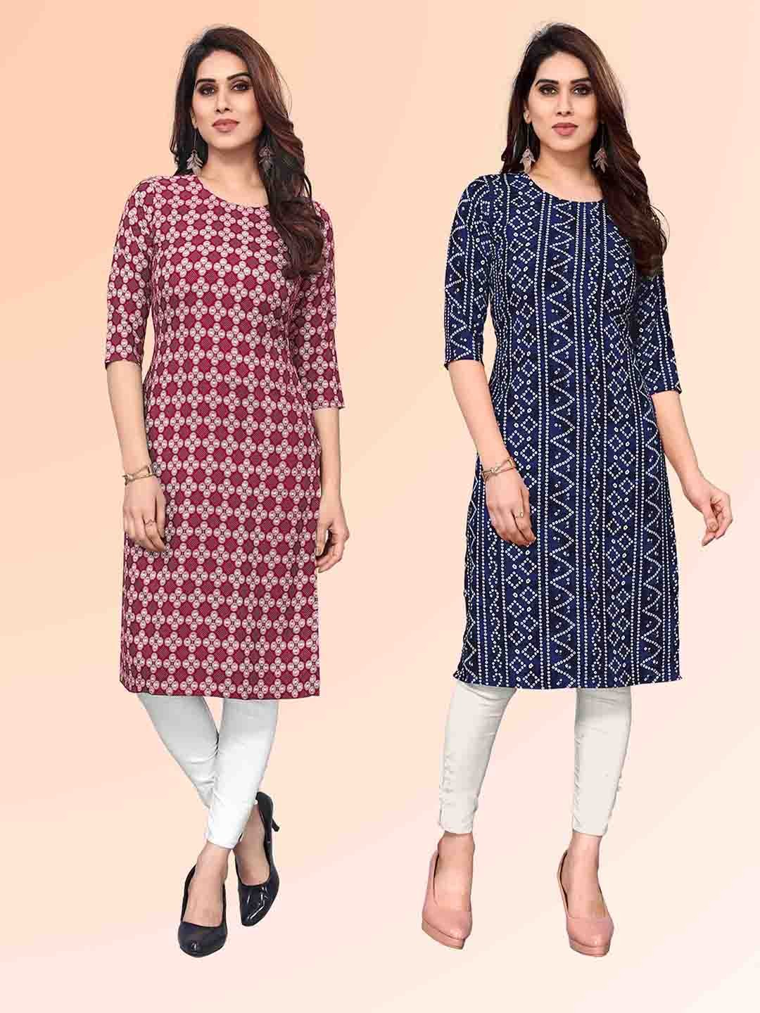 

KETAKI FASHION Selection Of 2 Ethnic Motifs Printed Round Neck Straight Kurtas, Maroon