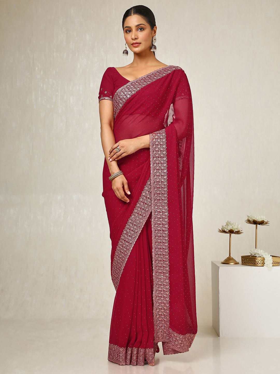 

Soch Embellished Beads and Stones Poly Georgette Saree, Maroon