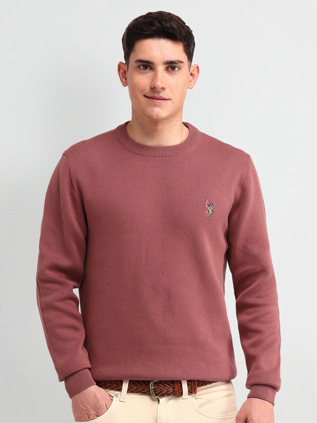 

U.S. Polo Assn. Denim Co. Men Cotton Long Sleeves Round Neck Pullover, Peach