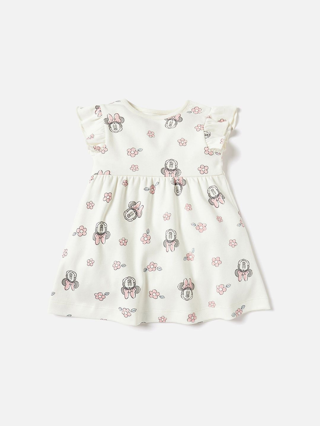 

Juniors by Babyshop Girls Minnie Mouse Printed Cotton A-Line Dress, Cream