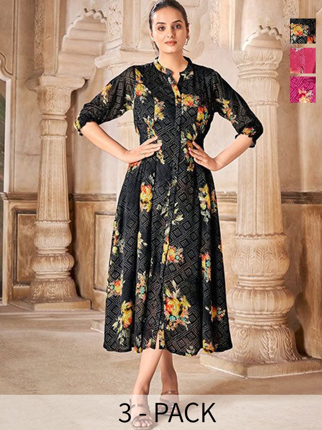 

FREYAA Floral Fit & Flare Maxi Dress, Black