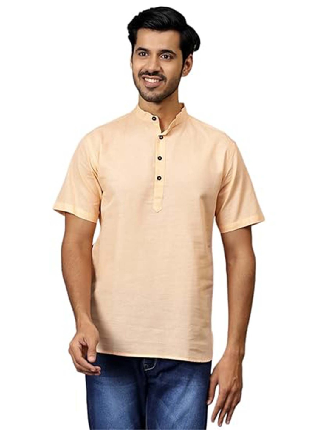 

EdinWolf Mandarin Collar Cotton Slim Fit Straight Kurta, Orange