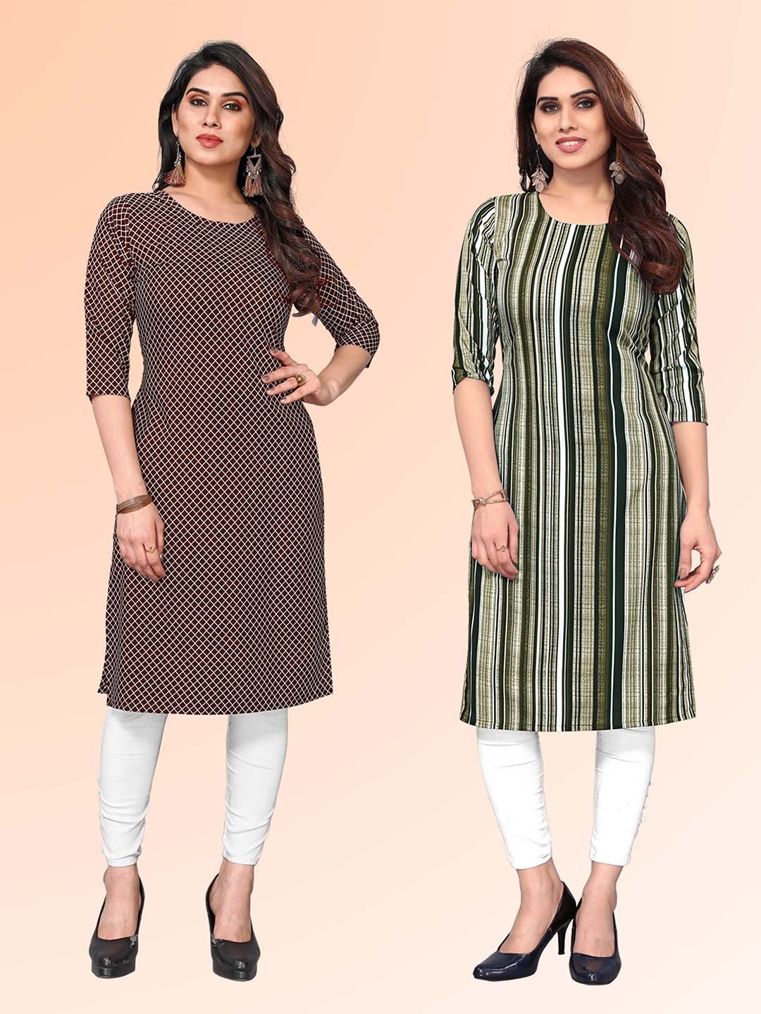 

KETAKI FASHION Selection Of 2 Checked Round Neck Straight Kurtas, Maroon
