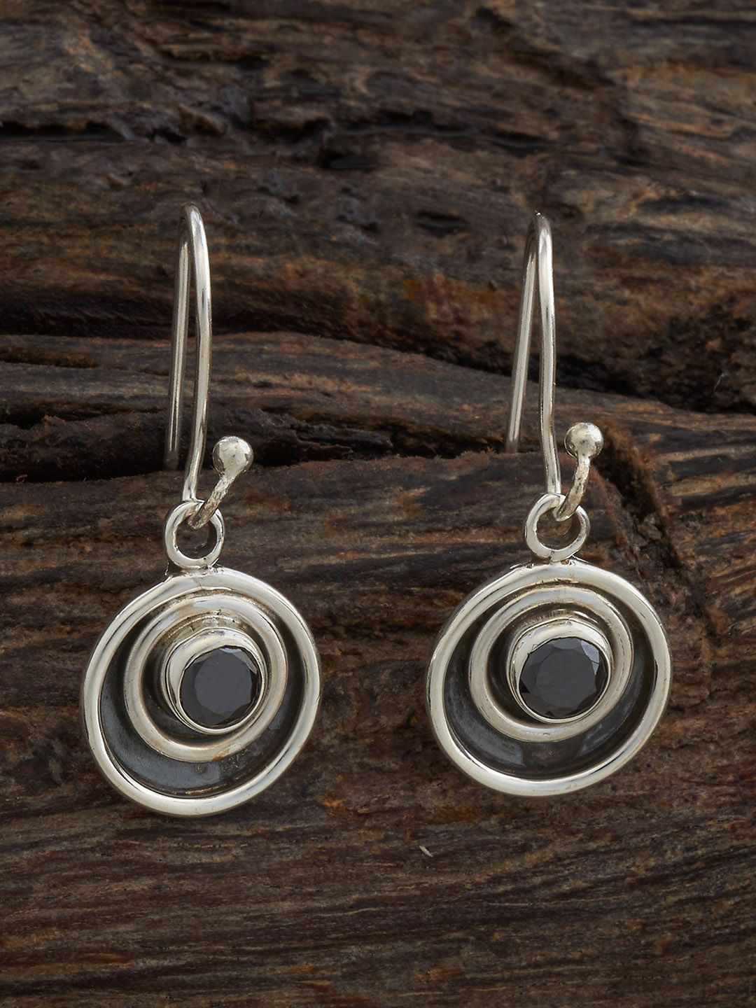 

Kushal's Fashion Jewellery 92.5 Sterling Silver Geometric Silver-Plated Drop Earrings, Black