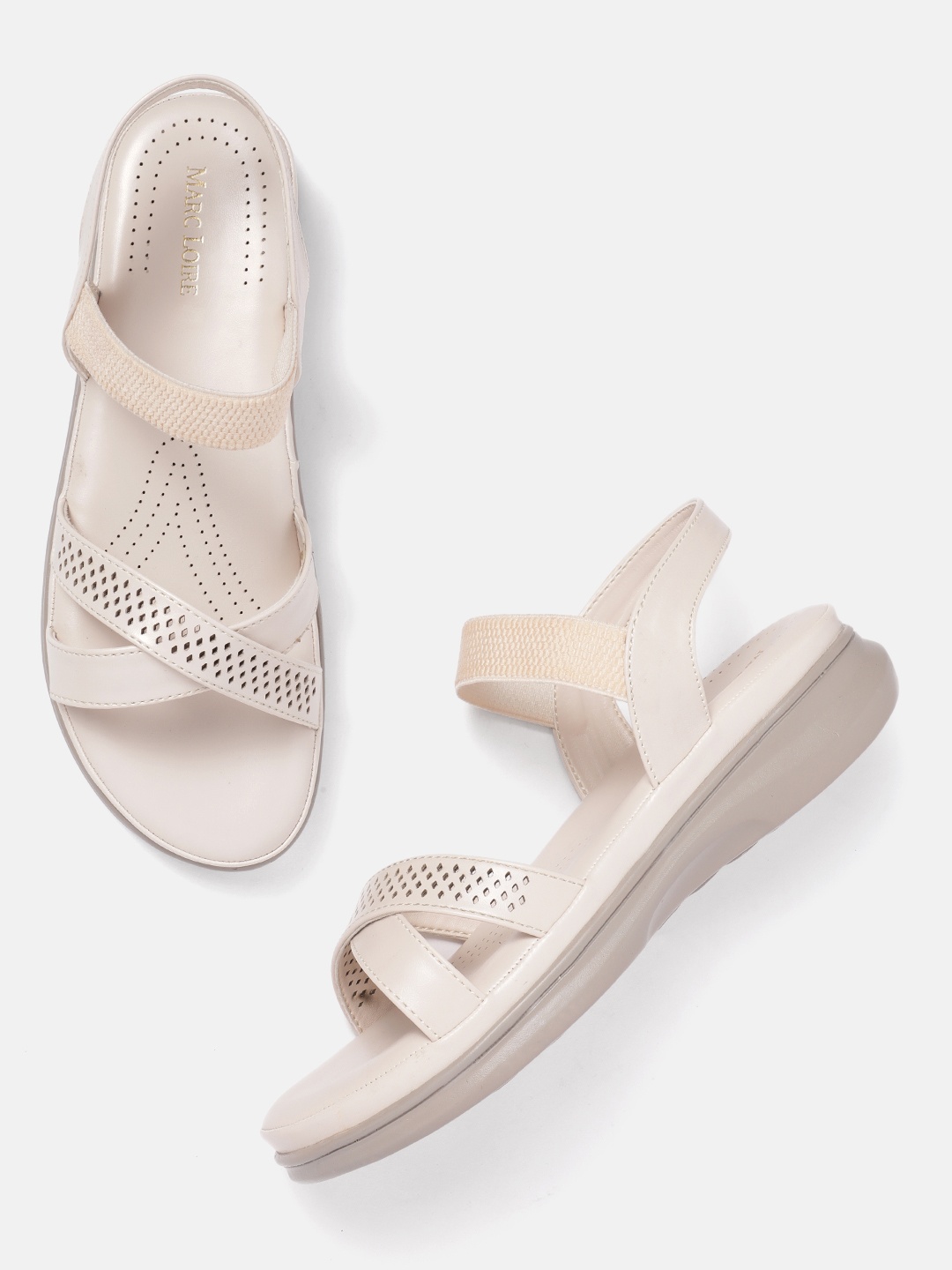

Marc Loire Women Textured Open Toe Flats, Cream