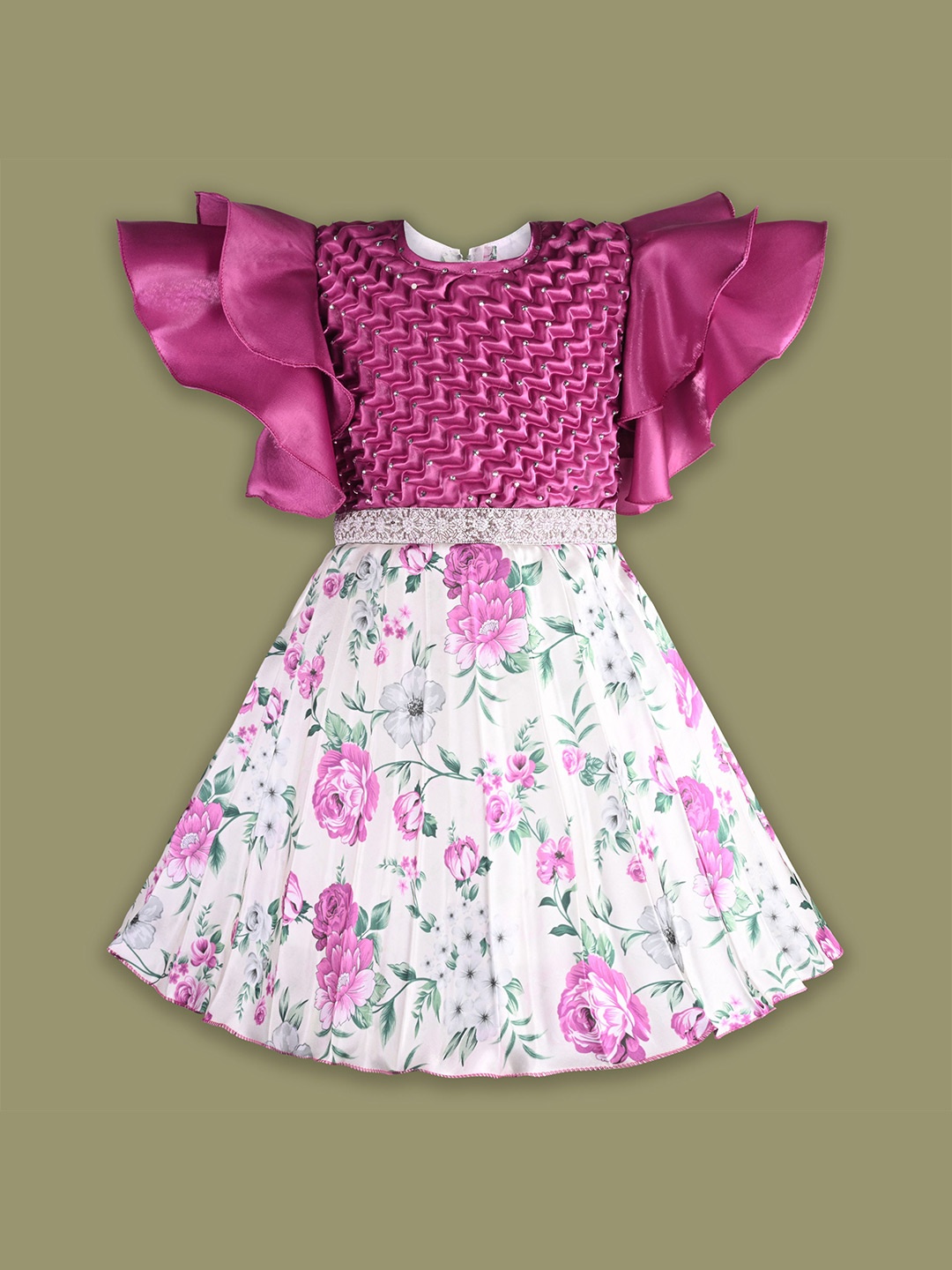 

Wish Karo Girls Floral Printed Fit & Flare Knee Length Dress, Pink