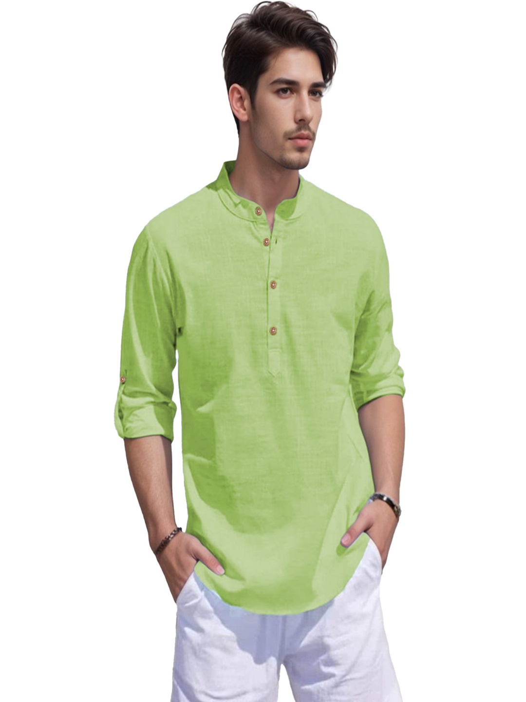 

EdinWolf Mandarin Collar Pure Cotton Straight Kurta, Sea green