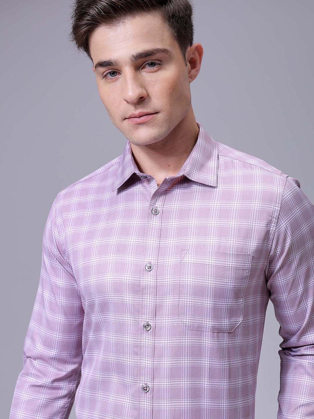 

The Indian Garage Co. X Luxe Men Slim Fit Cutaway Collar Tartan Checked Formal Shirt, Purple