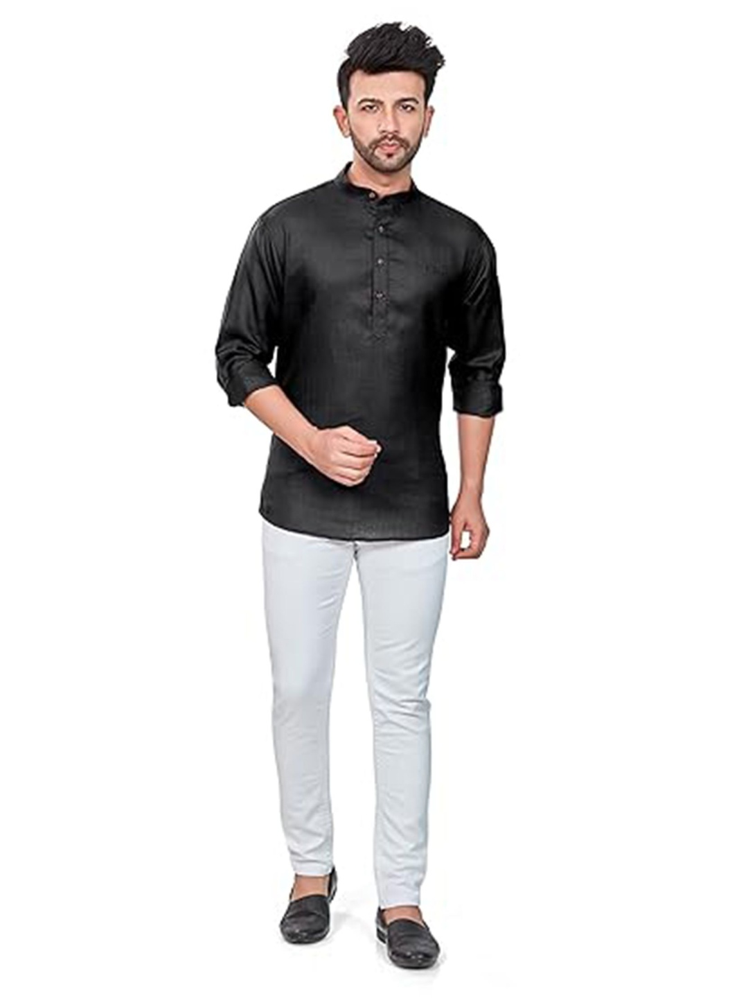 

EdinWolf Mandarin Collar Cotton Slim Fit Straight Kurta, Black