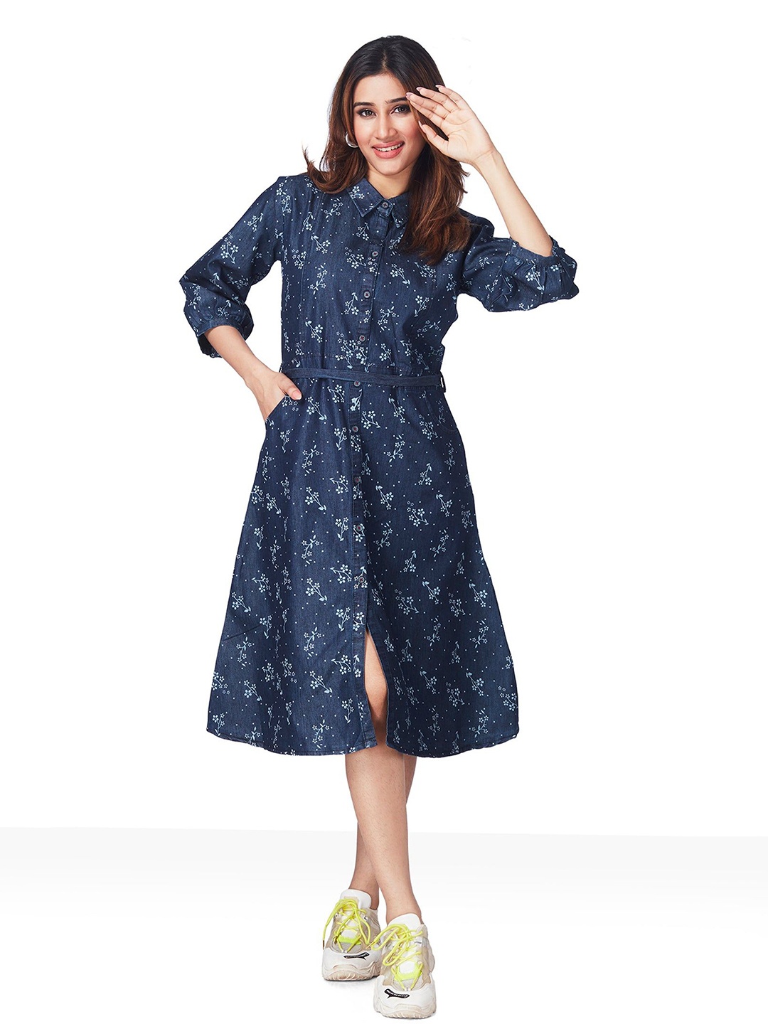 

FREYAA Floral A-Line Midi Dress, Blue