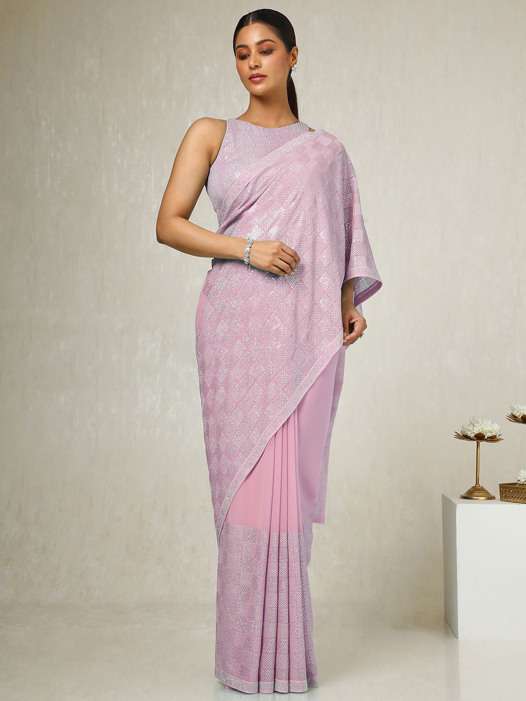 

Soch Embellished Sequinned Poly Georgette Saree, Pink