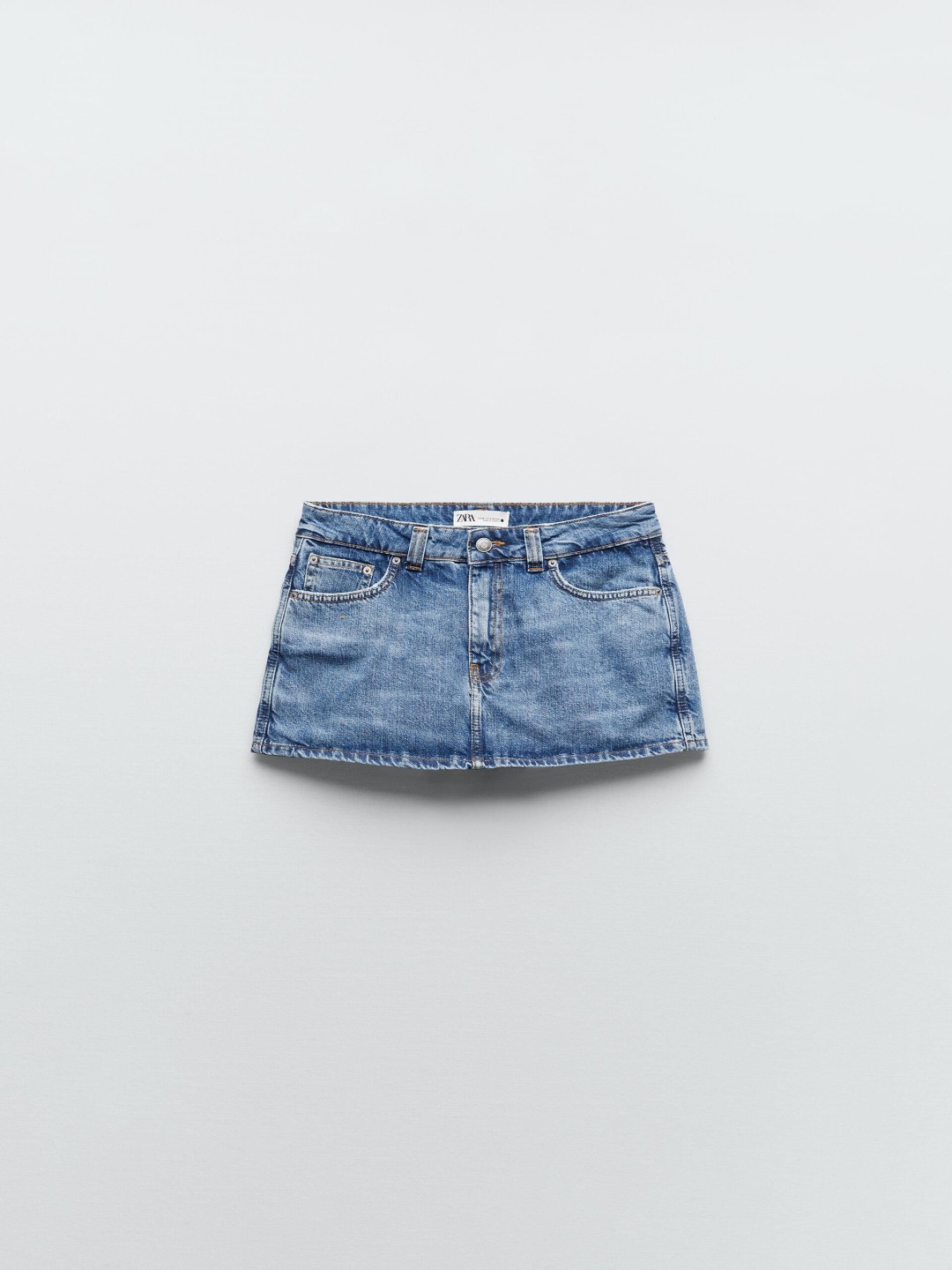 

ZARA Pure Cotton Denim Straight Mini Skirt, Blue