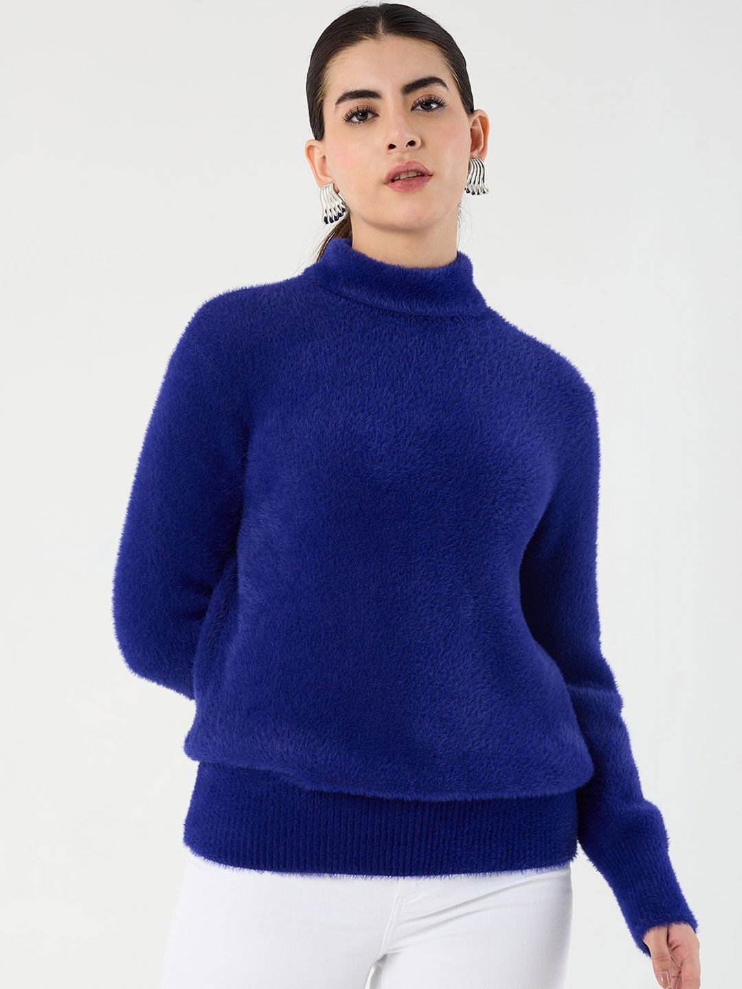 

FEMMELLA Women Pullover High Neck Sweater, Blue
