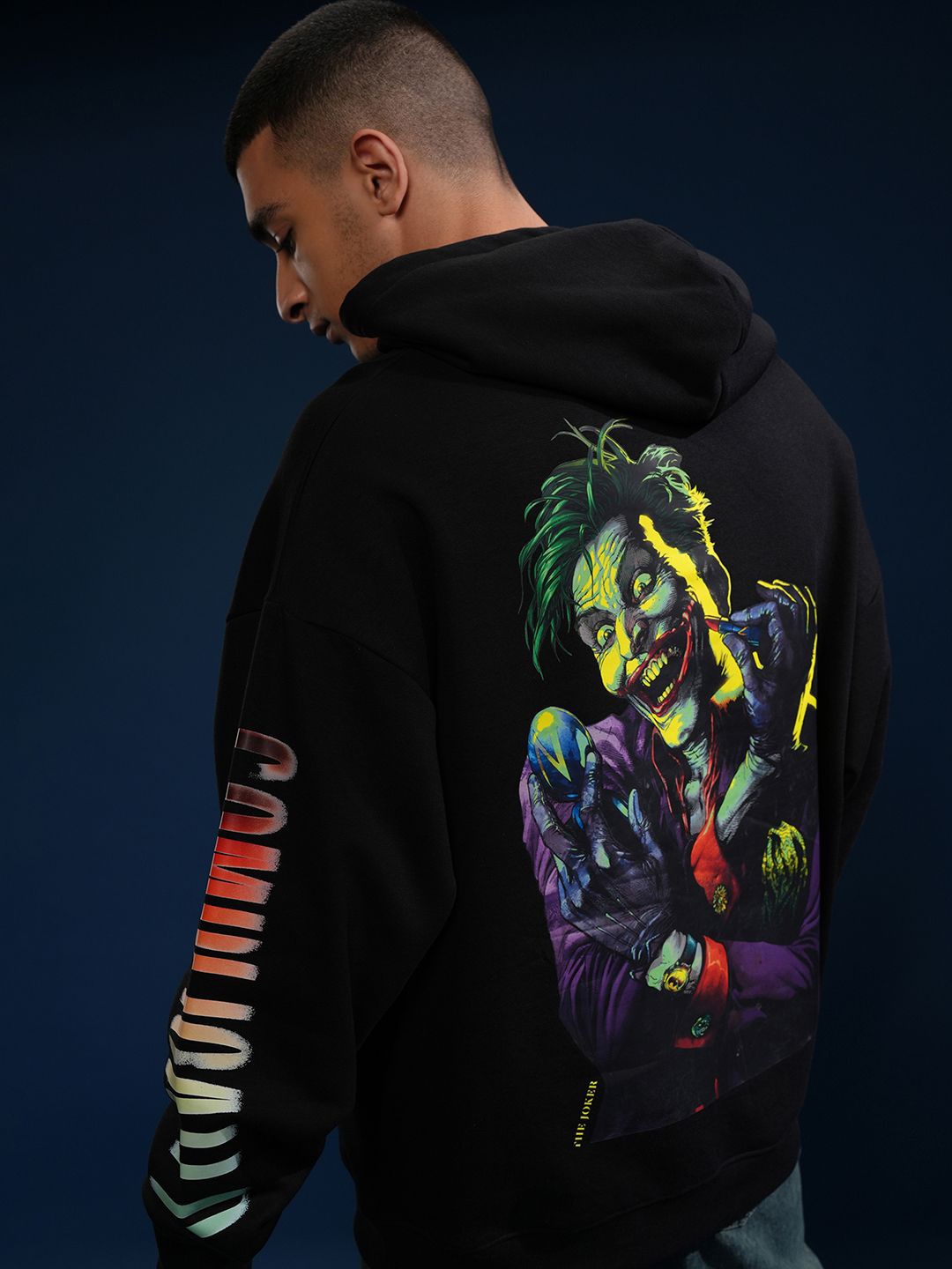 

HIGHLANDER Warner Bros Joker Men Hooded Drop Shoulder Oversized Sweatshirt, Black