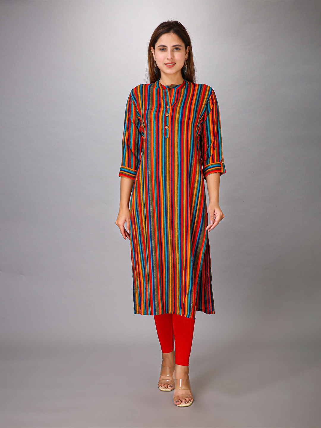 

Krimmple Women Striped Kurta, Red