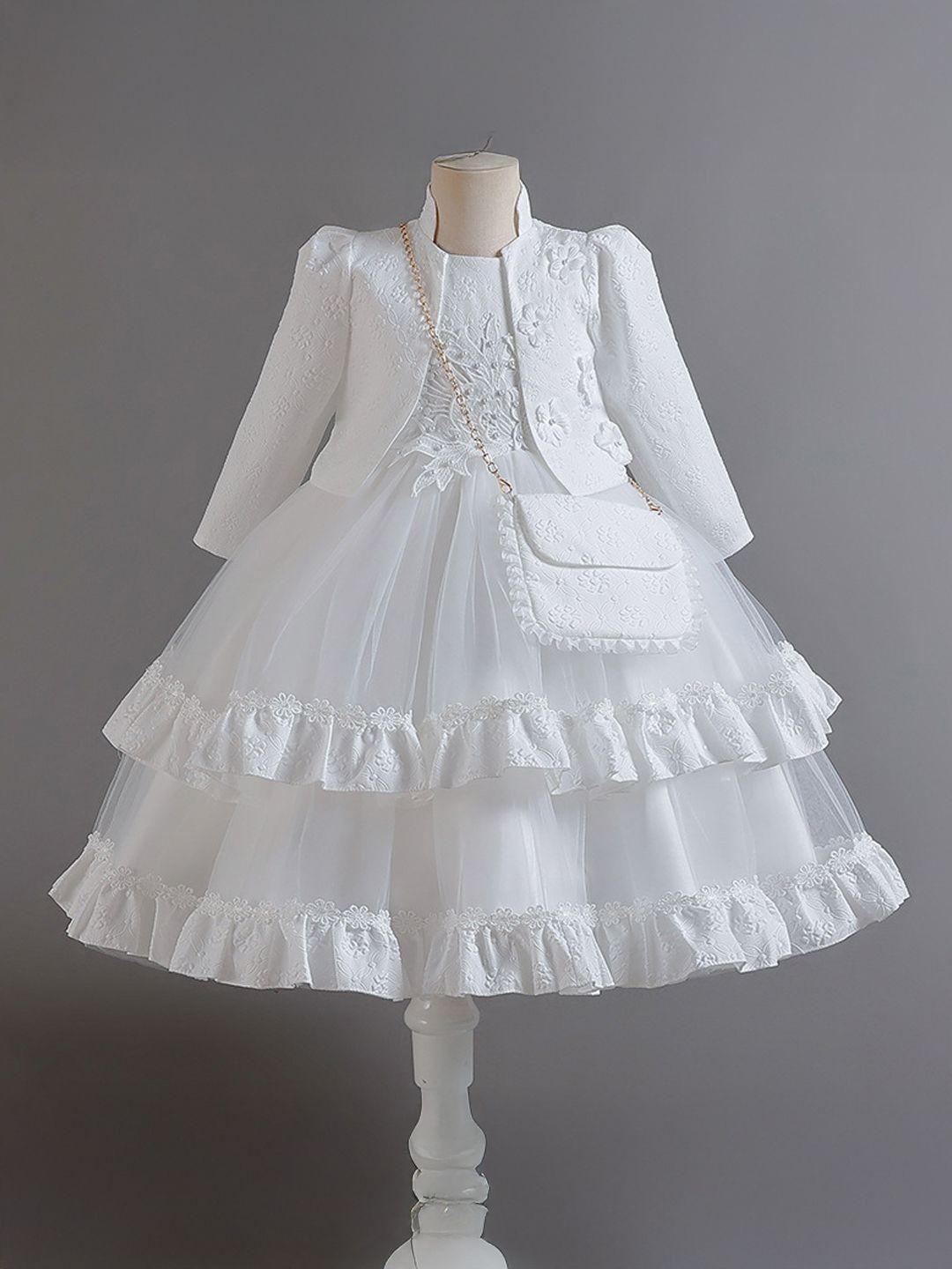 

Xsole Girls Self Design Fit & Flare Dress, White