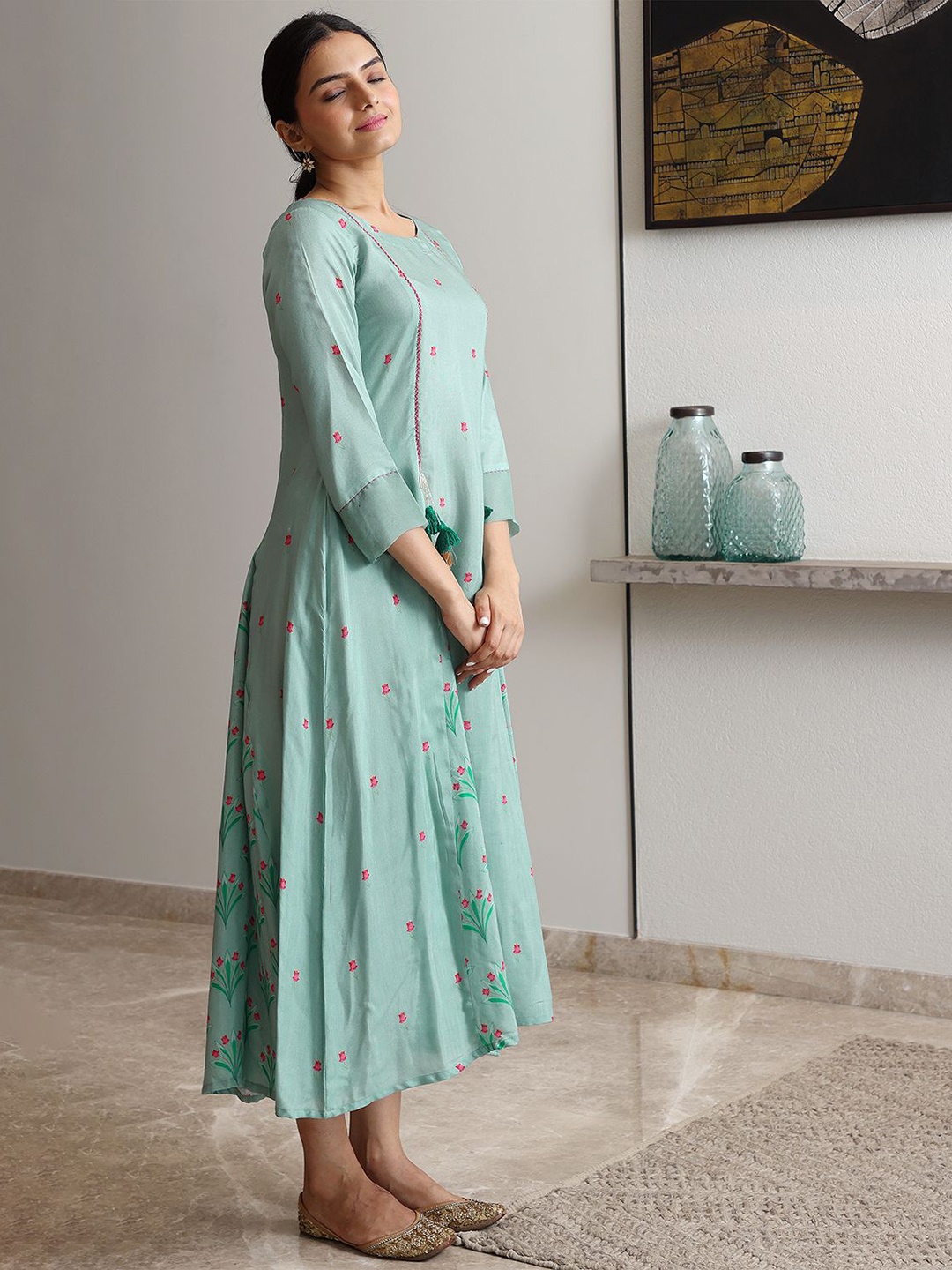 

SUKRUTI DESIGN Floral Print Fit & Flare Maxi Dress, Blue