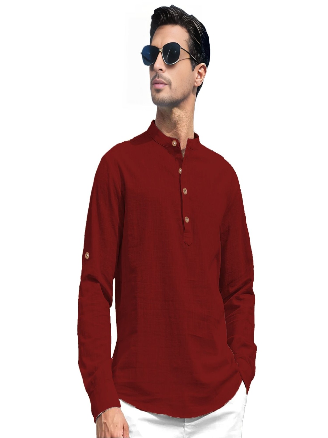 

EdinWolf Mandarin Collar Cotton Slim Fit Straight Kurta, Maroon