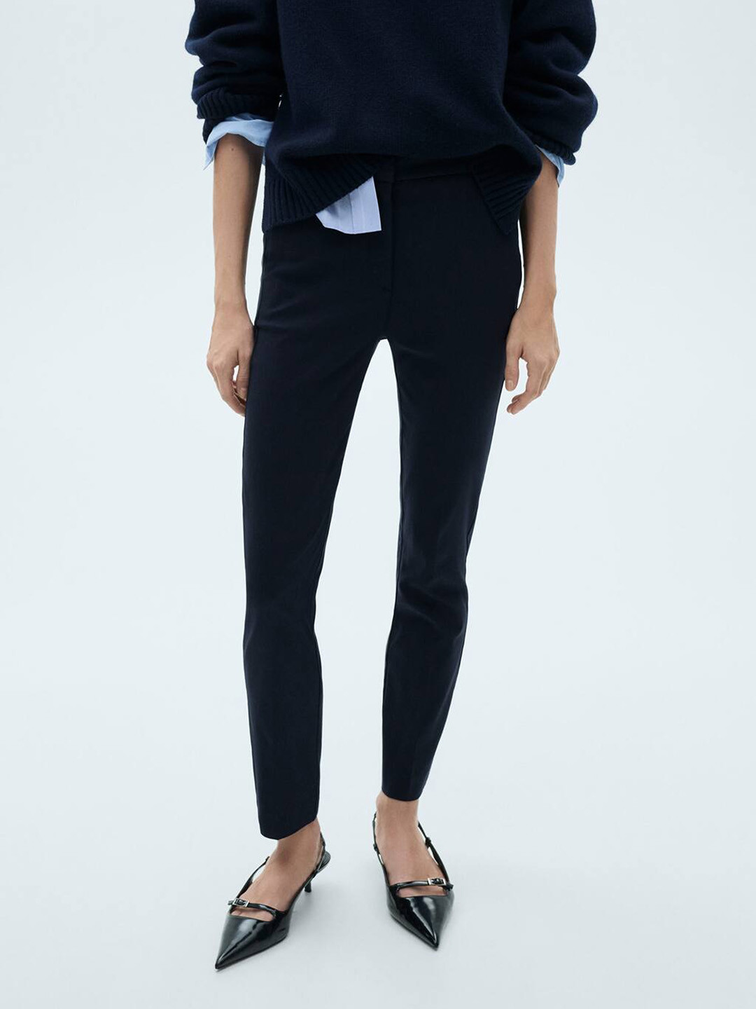 

MANGO Women Crop Skinny Fit Trousers, Navy blue