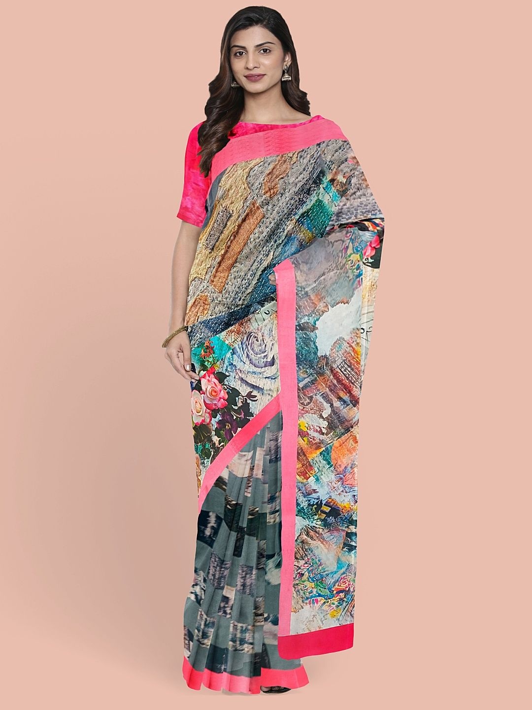 

Avyay Creation Abstract Printed Saree, Grey