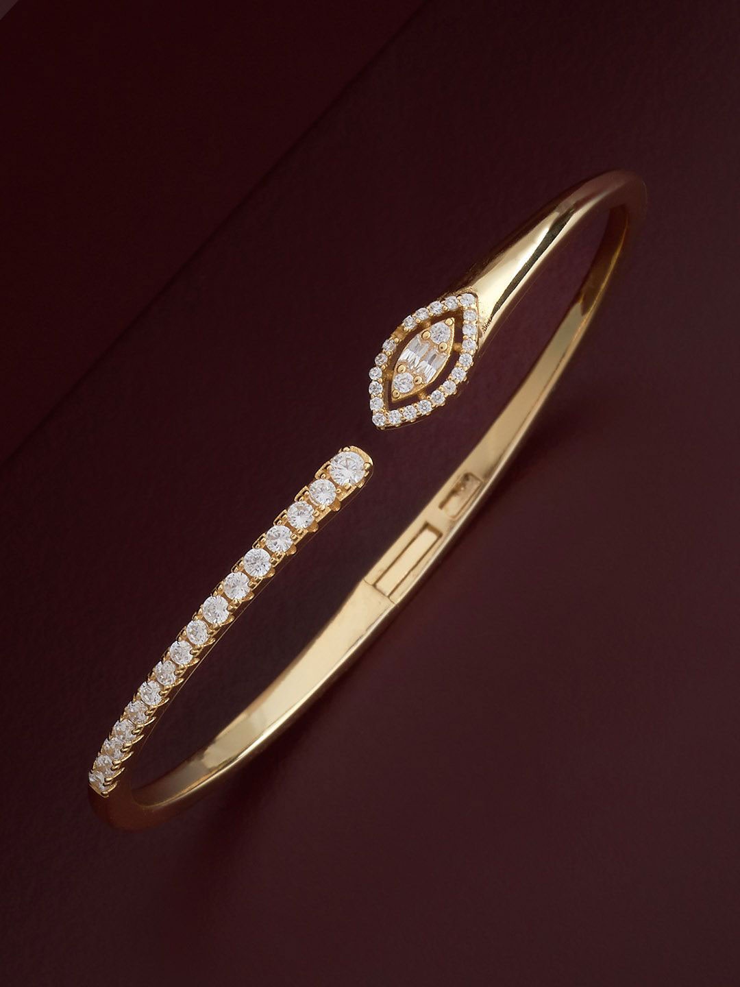 

Kushal's Fashion Jewellery 92.5 Pure Silver Gold-Plated Stone Studded Cuff Bracelet
