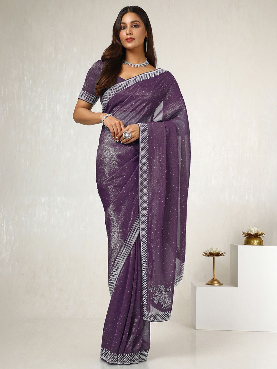 

Soch Beads and Stones Organza Saree, Purple