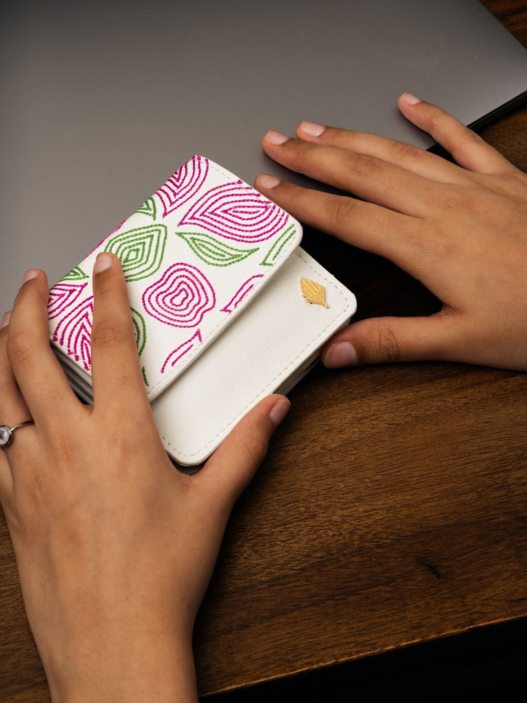 

Green Hermitage Women Geometric Printed Two Fold Wallet, White
