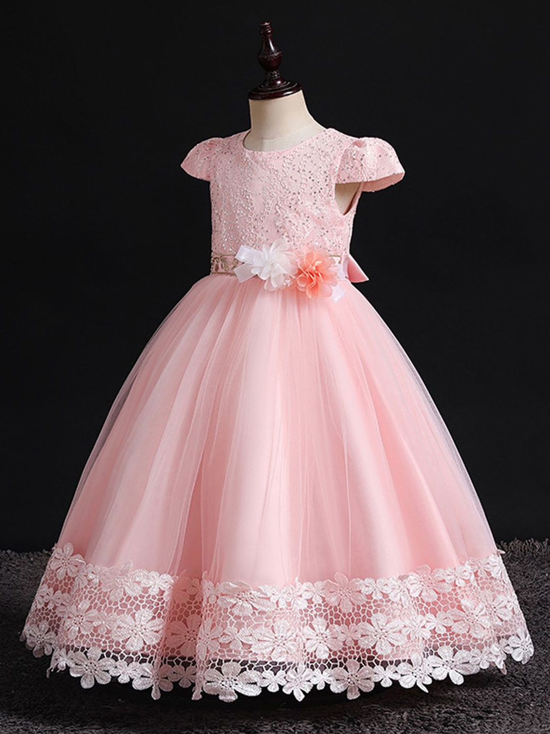 

Xsole Girls Embroidered Fit & Flare Maxi Dress, Pink